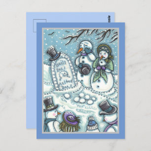 SNOWMAN CEMETERY, MELTED BEFORE HIS TIME, MOURNERS POSTCARD