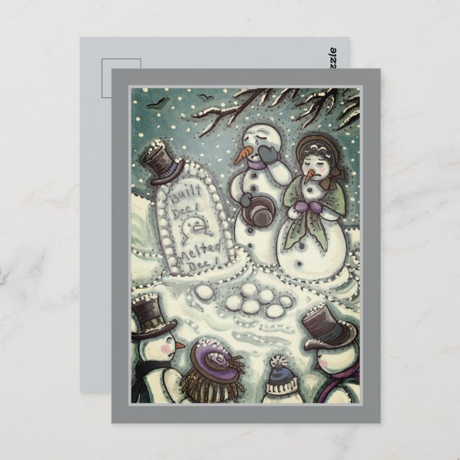 SNOWMAN CEMETERY, MELTED BEFORE HIS TIME, MOURNERS POSTCARD (Front/Back)