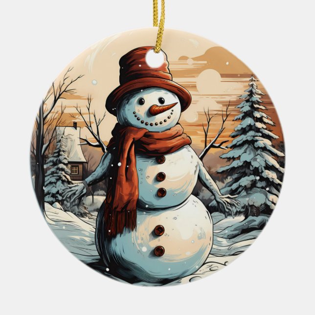 Snowman Ceramic Tree Decoration (Front)