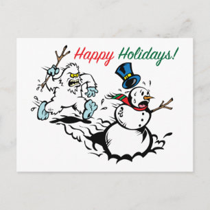 Snowman Chase Happy Holidays Postcard