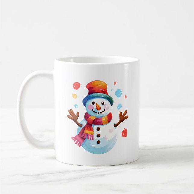 Snowman - Cheerful Snowman for Christmas Holiday Coffee Mug (Left)