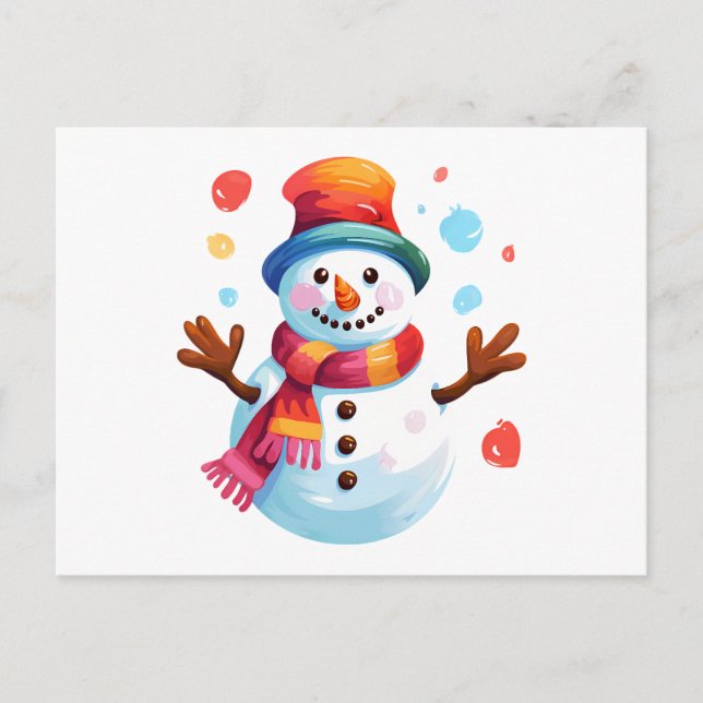 Snowman - Cheerful Snowman for Christmas Holiday Postcard (Front)
