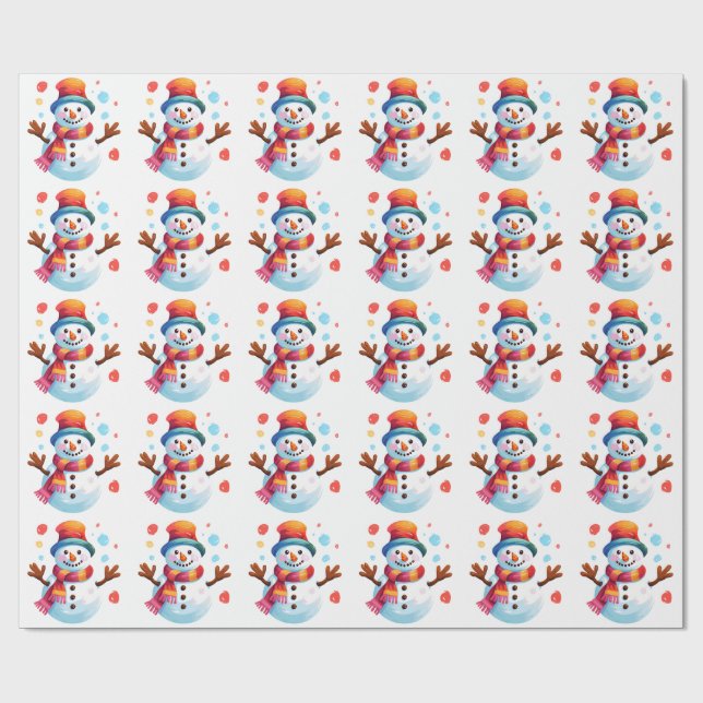 Snowman - Cheerful Snowman for Christmas Holiday Wrapping Paper (Flat)