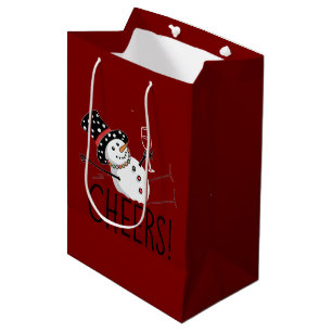 Snowman Cheers Wine Christmas Funny Xmas Winter Medium Gift Bag