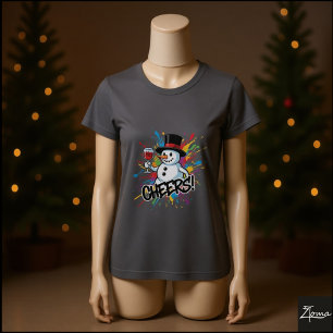 Snowman Cheers Wine Paint Splatter Art T-Shirt