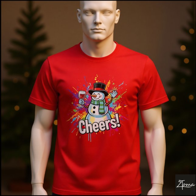 Snowman Cheers Wine Paint Splatter Art T-Shirt (Creator Uploaded)