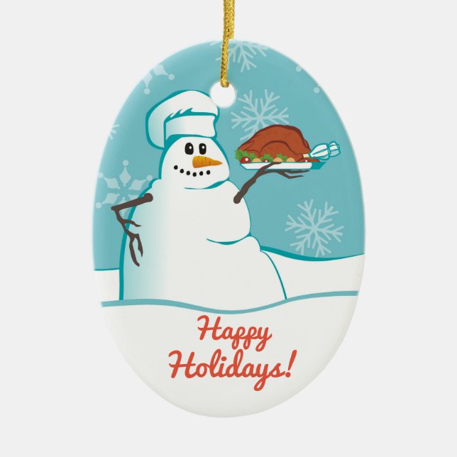 Snowman chef turkey dinner Christmas ornament (Front)