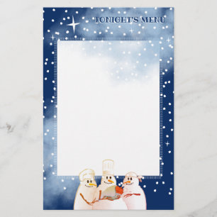Snowman chefs Christmas holiday menu stationery
