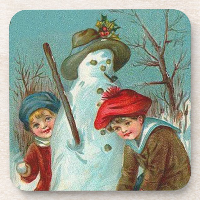 Snowman Children Snow Holly Coaster (Front)