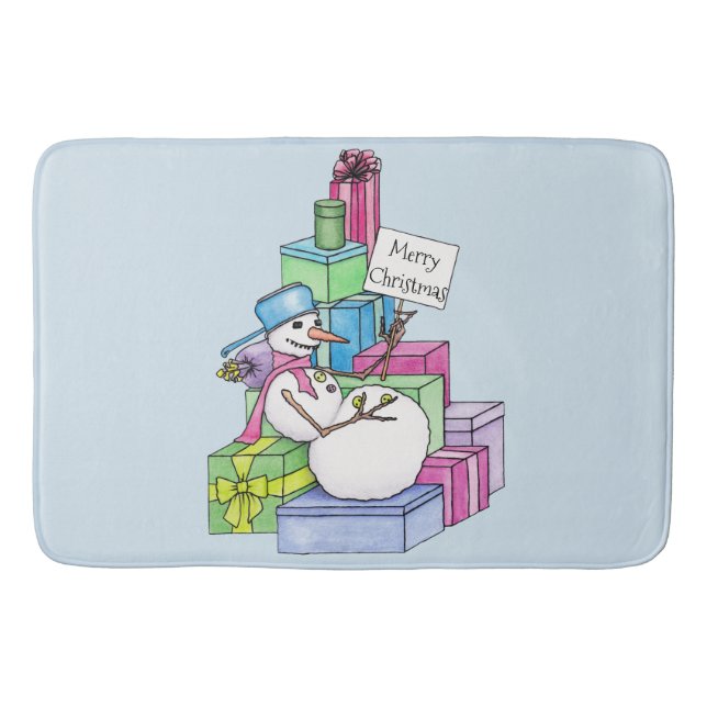 Snowman chilling on presents bath mat (Front)