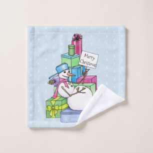 Snowman chilling on presents bath towel set