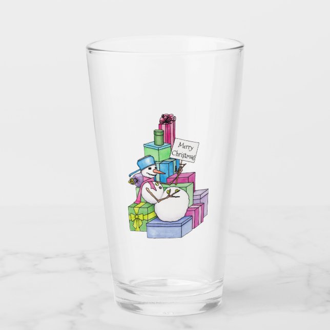 Snowman chilling on presents glass (Front)