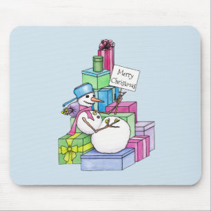 Snowman chilling on presents mouse pad