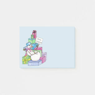 Snowman chilling on presents post-it notes