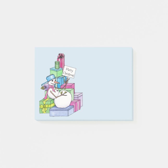 Snowman chilling on presents post-it notes (Front)