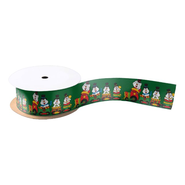 Snowman Choo Choo Train Pattern Satin Ribbon (Spool)