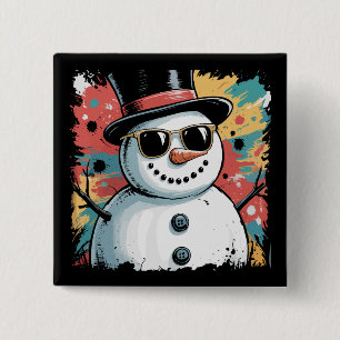 Snowman Christmas Brushstroke Splatter Cool Winter 15 Cm Square Badge