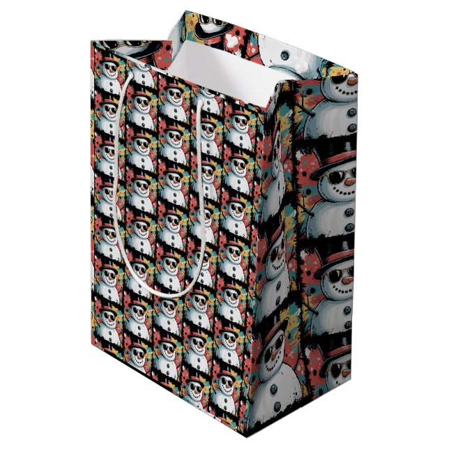 Snowman Christmas Brushstroke Splatter Cool Winter Medium Gift Bag (Back Angled)