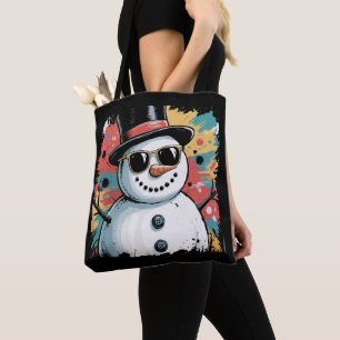 Snowman Christmas Brushstroke Splatter Cool Winter Tote Bag