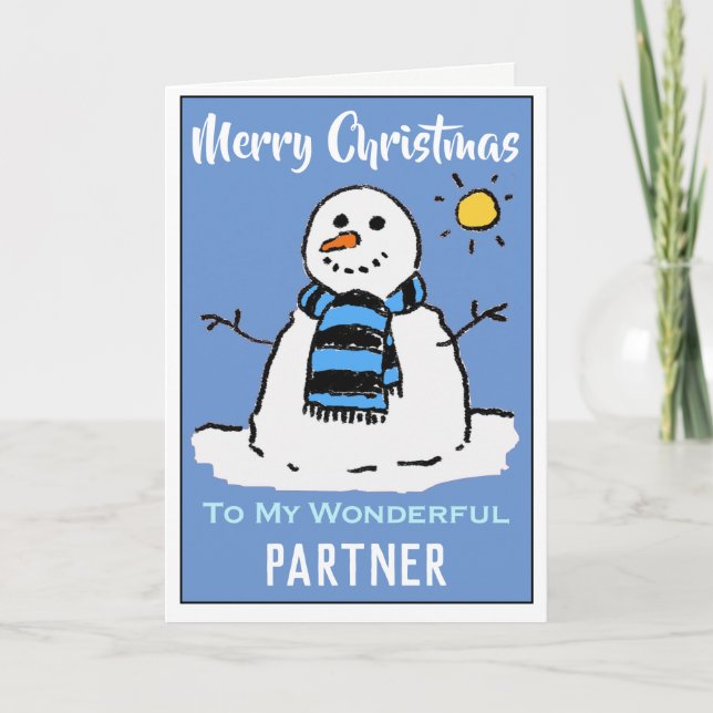 Snowman Christmas Card. Happy Christmas Partner Holiday Card (Front)