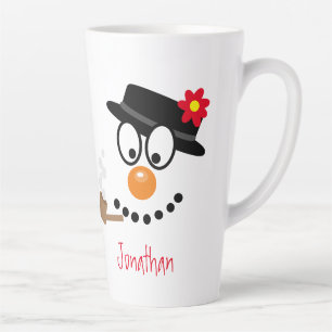 Snowman Christmas Cartoon Face Name Latte Mug