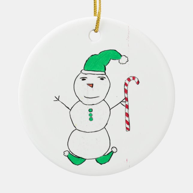 Snowman Christmas  Ceramic Tree Decoration (Front)