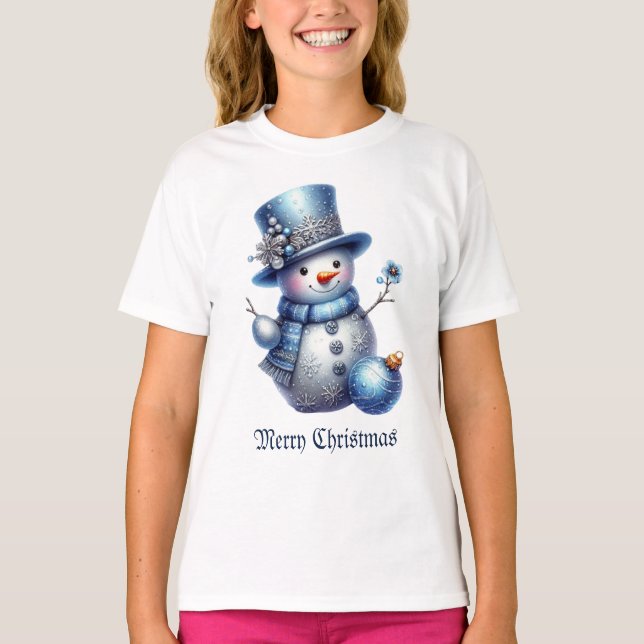 Snowman Christmas Elegant Winter Holidays Girls T-Shirt (Front)