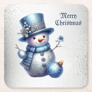 Snowman Christmas Elegant Winter Holidays Square Paper Coaster