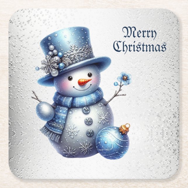 Snowman Christmas Elegant Winter Holidays Square Paper Coaster (Front)