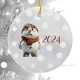 Snowman Christmas Elf Ceramic Ornament