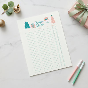 Snowman Christmas Gift List Stationery Paper