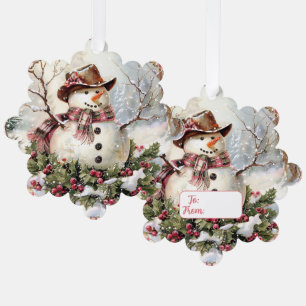 Snowman Christmas Gift Tag with Holly Tree Decoration Card