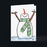 Snowman Christmas/Holiday Card<br><div class="desc">Custom,  hand-painted,  watercolor,  folded,  cute,  and punny Christmas or Holiday greeting card.  

An excited snowman or snowwoman playing in the snow for all the festive cheer!</div>