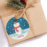 Snowman Christmas Holiday Personalised Sticker<br><div class="desc">Fun navy blue,  red and white snowman sticker. A fun finishing touch for your Christmas cards or presents. Personalise it for Christmas!</div>