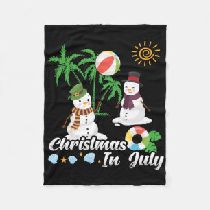 Snowman Christmas In July Funny Hawaiian Summer Va Fleece Blanket