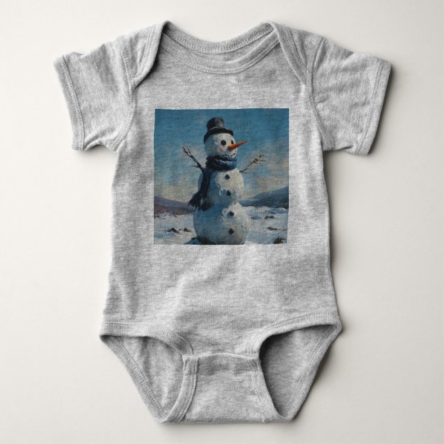 snowman Christmas kids one piece festive Baby Bodysuit (Front)