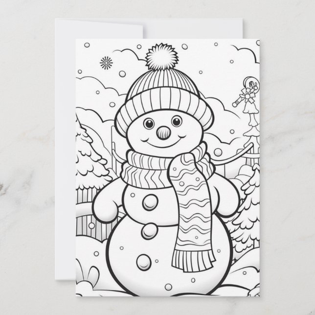 Snowman Christmas Kids Winter Homeschool Colouring Holiday Card (Front)