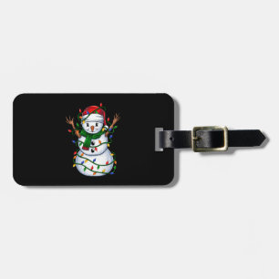 snowman christmas lights luggage tag