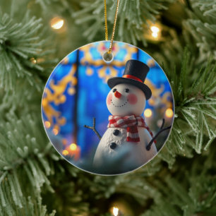 Snowman Christmas Ornament Faux Stained Glass