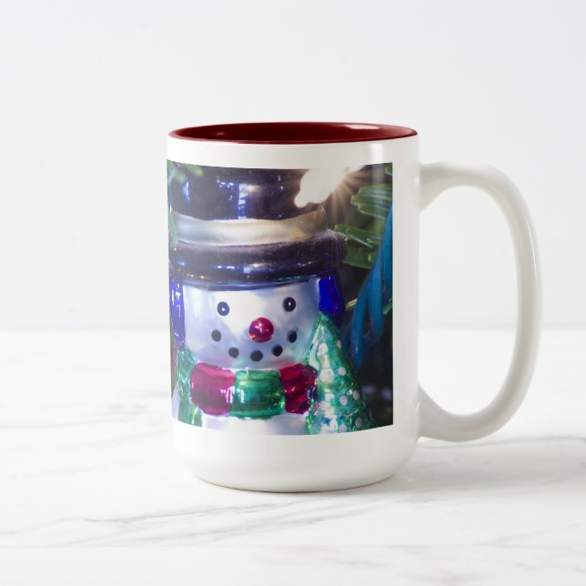Snowman Christmas Ornament Two-Tone Coffee Mug (Right)