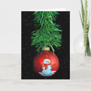 snowman Christmas ornament with snowflakes Holiday Card