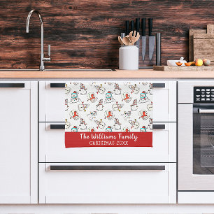 Snowman Christmas Pattern Family Name 2026 Tea Towel