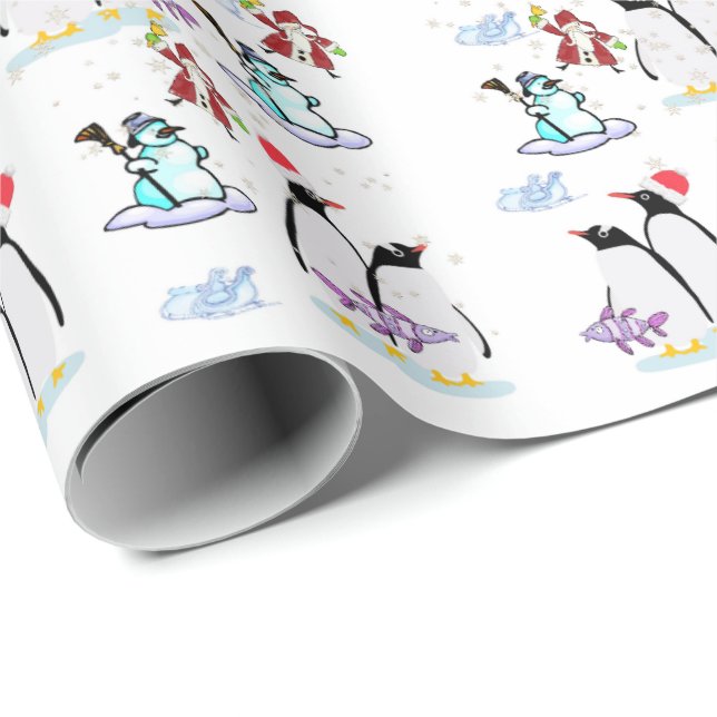 Snowman Christmas Penguin Wrapping Paper (Roll Corner)