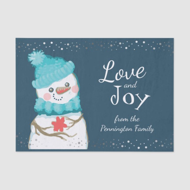 Snowman Christmas Personalised Family Name Tissue Paper (Front)