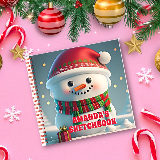 Snowman Christmas Personalised Kids Sketchbook Notebook (Creator Uploaded)