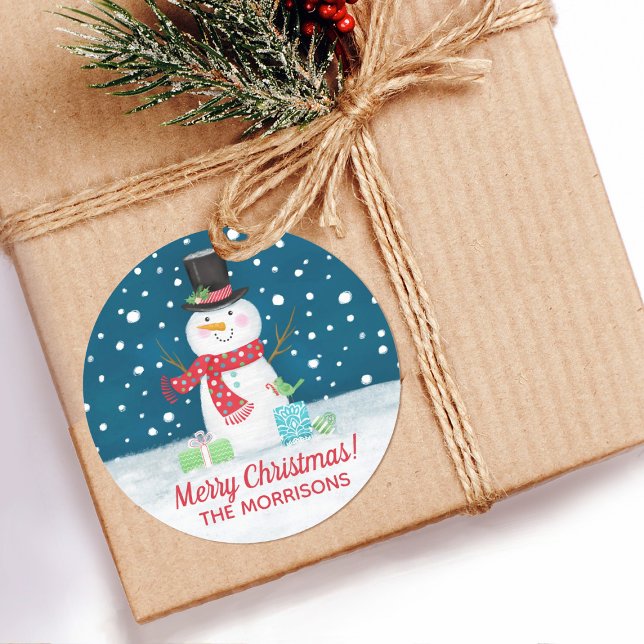 Snowman Christmas Personalised Sticker (A cute Christmas snowman sticker for decorating your holiday gift  packages)