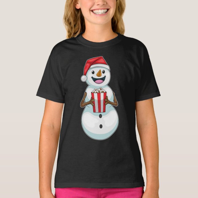 Snowman Christmas Popcorn T-Shirt (Front)