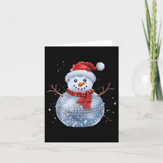 Snowman Christmas Retro Santa Hat Disco Ball Match Card (Front)