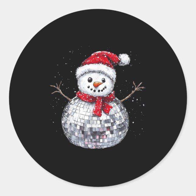 Snowman Christmas Retro Santa Hat Disco Ball Match Classic Round Sticker (Front)