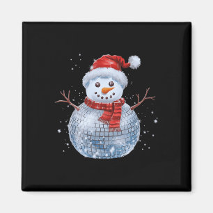 Snowman Christmas Retro Santa Hat Disco Ball Match Magnet